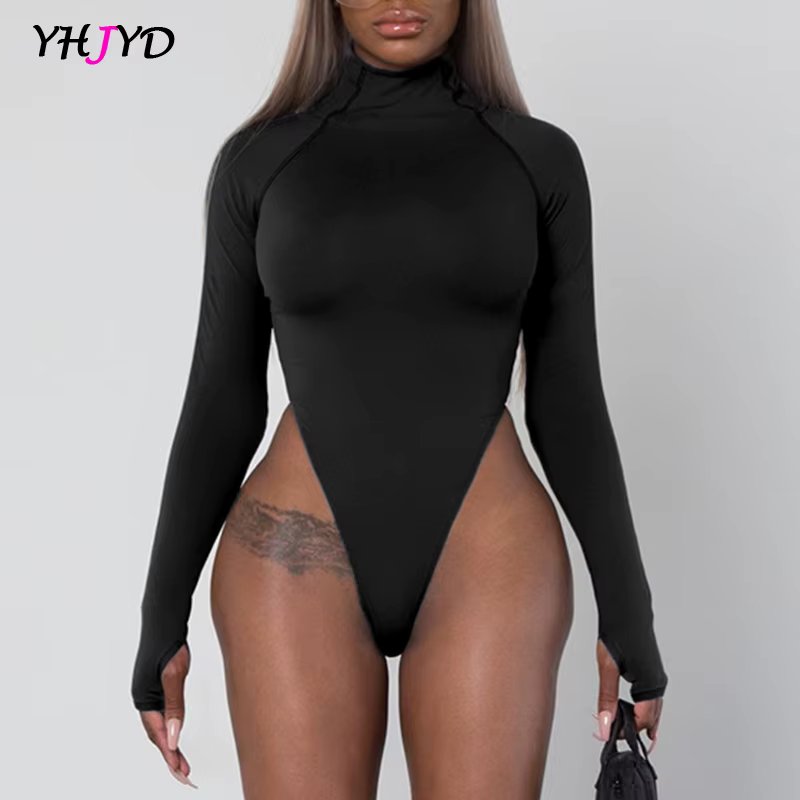 Long Sleeve Bodysuit women's Warm High Neck Tops Sexy Bodycon Bodies for Women Bodysuits in Black Green Orange One-Piece Outfits
