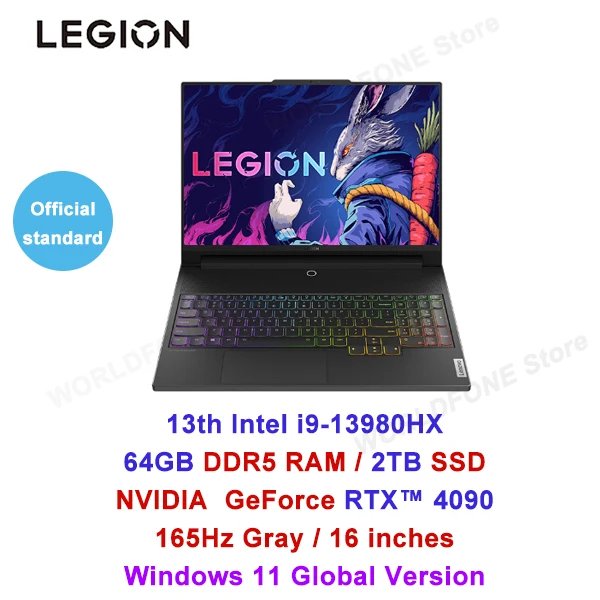 Lenovo Legion Y9000K 2023 Esports Laptop i9-13980HX 64G 2T RTX4090 3.2k Mini LED Screen 16-inch 165Hz Game Notebook