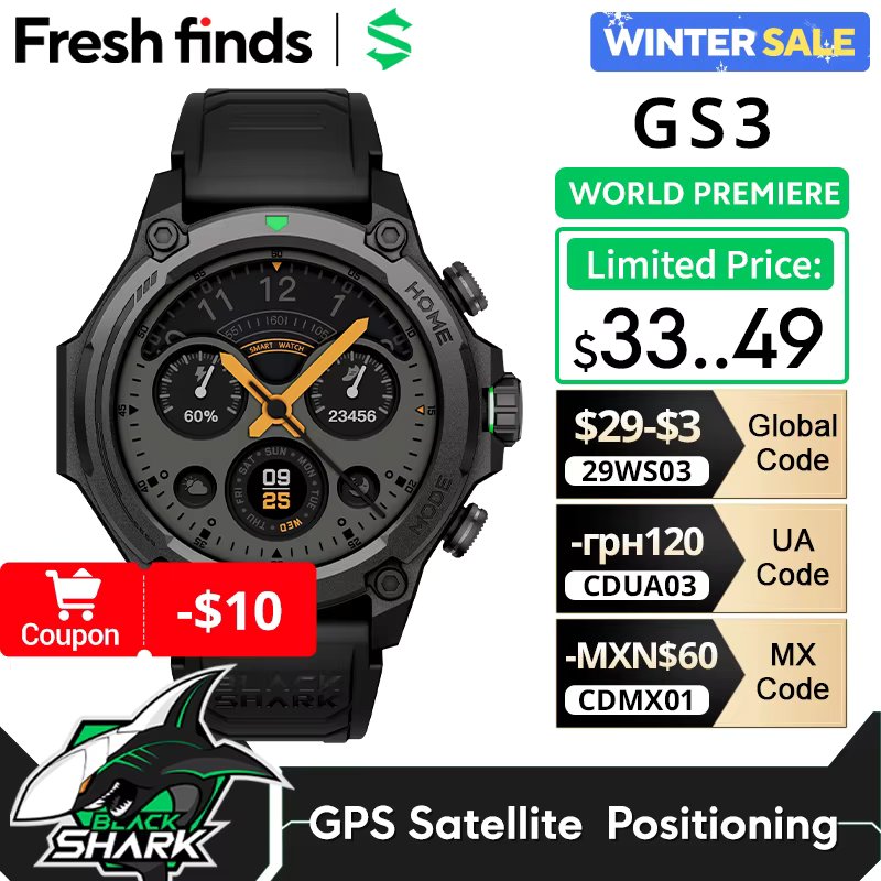 [World Premiere]Blackshark GS3 Smart Watch Global Version 1.43" AMOLED Display 5ATM AI Watch Faces GPS Satellite Positioning