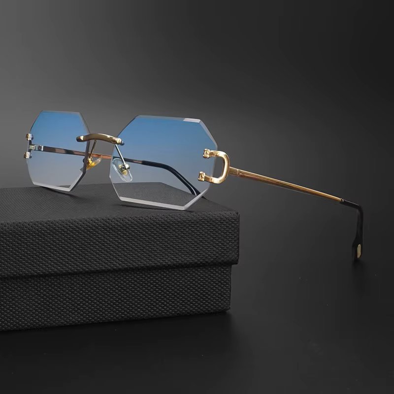 CATERSIDE Rimless Polygon Men's Sunglasses Octagonal Vintage Shades Gradient Traveling UV400 Women Sun Glasses Party Business
