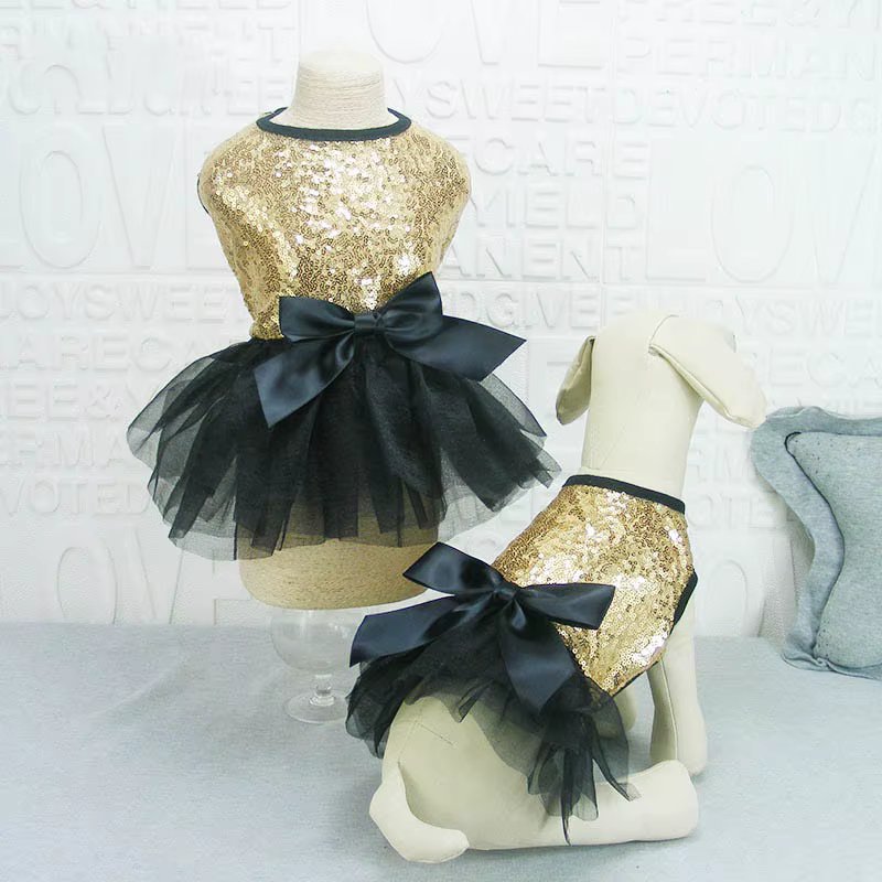 Blingbling Sequins Dog Dress for Small Dogs, Puppy Bowknot Tutu Skirt Luxury Princess Dress Summer Dog Clothes