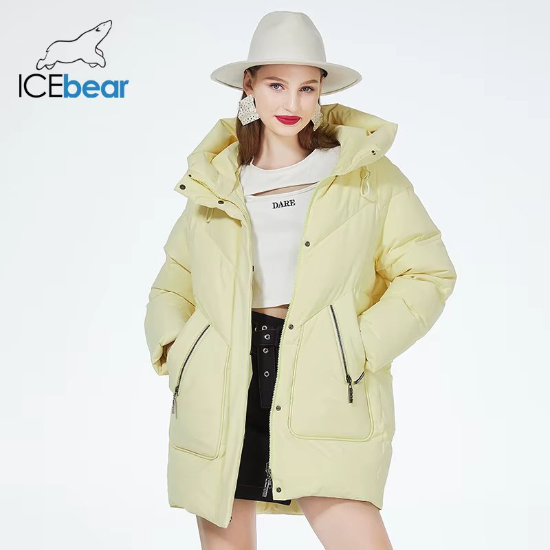 ICEbear 2023 new women's winter puffer jacket mid-length casual hooded windproof cotton coat brand clothing GWD3922I
