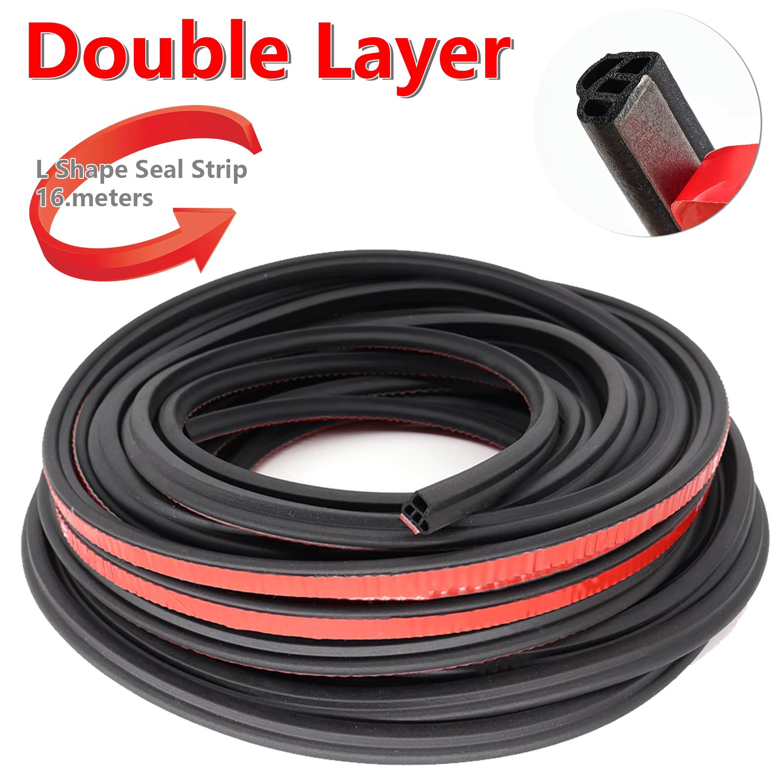 Car Door Rubber Seal Strip L-type Double Layer Sealing Adhesive Stickers Noise Insulation Weatherstrip Auto Interior Accessories
