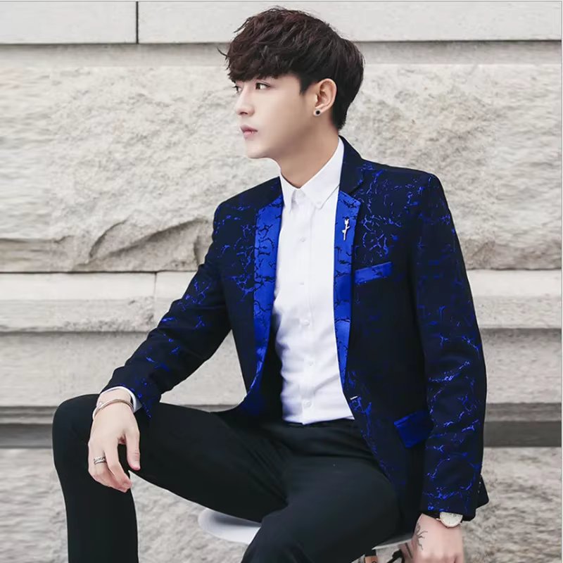 2025 New Men's Lightning Printed Casual Suit jacket Youth Fashion Single Button Patterned Suit jacket