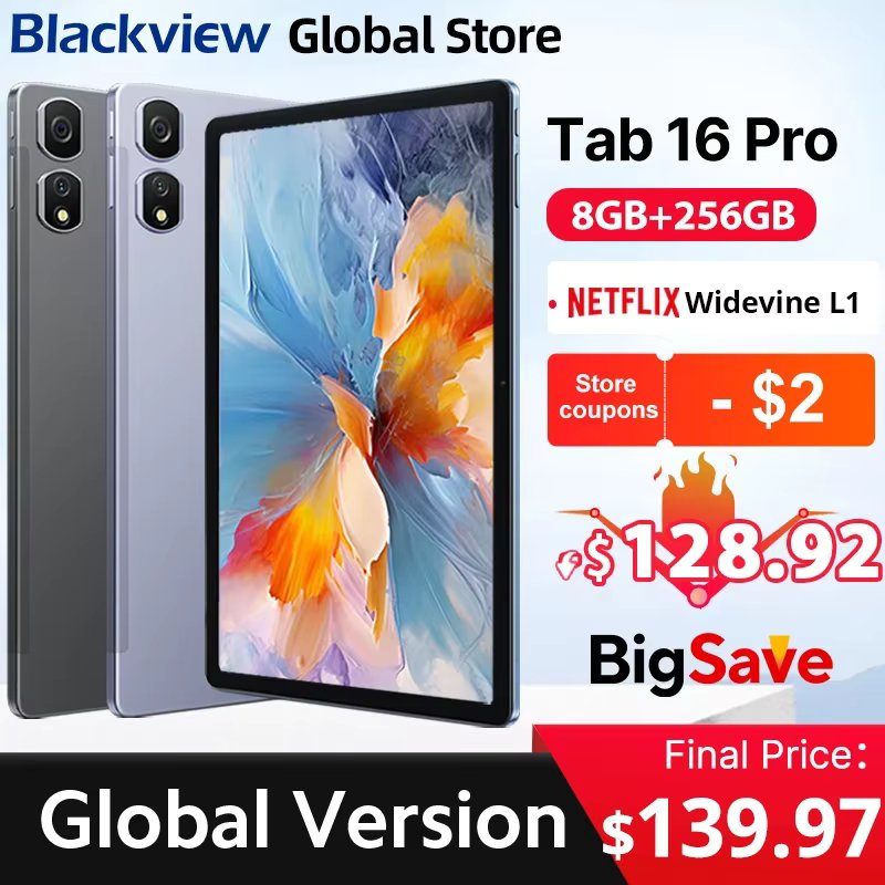 2024 Blackview Tab 16 Pro Tablet 8GB+256GB  11'' FHD+ Display 7700 mAh Battery Android 14 Widevine L1 Unisoc T616 Tablet PC