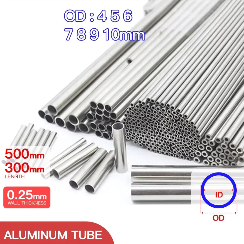 Aluminium Pipe 0.2mm 0.25mm Thickness 4-10mm OD Straight 300 500mm Long Round 6063 Aluminum Alloy Tube Thin-walled aluminum tube