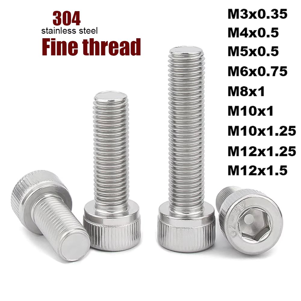 1/20pcs M3 M4 M5 M6 M8 M10 M12 304 Stainless Steel A2-70 Fine Thread Pitch Hexgonal Hex Socket Round Cap Head Screw Allen Bolt