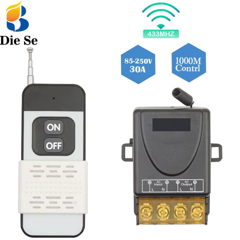 433Mhz Radio Frequency Remote Control Switch AC 220V 110V 30A Wireless Relay Receiver and Transmitter, 1000 Meters Long Distance