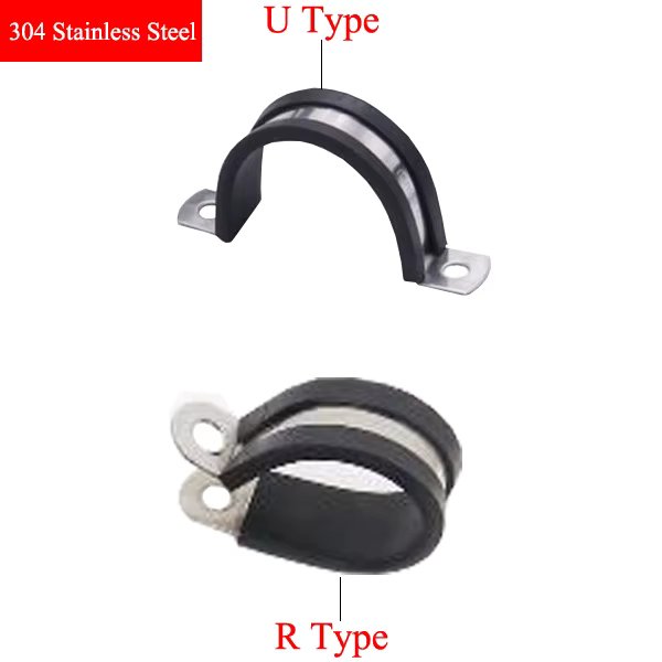 25mm 26mm 28mm 30mm 32mm 34mm 36mm 38mm 304 Stainless Steel Rubber Lined R U Type Hose Pipe Mounting Bracket Clip Clamp