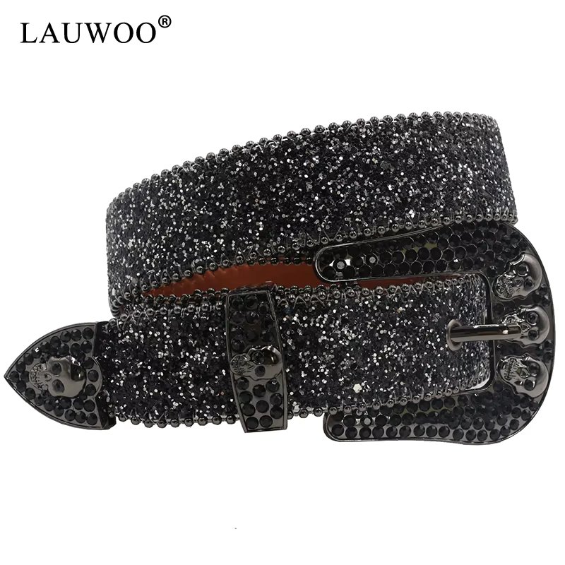 Skull Rhinestone Belts For Women Men Y2K Leather Strap Crystal Studded Western Cowgirl Cowboy Diamond Bling Bling Belt