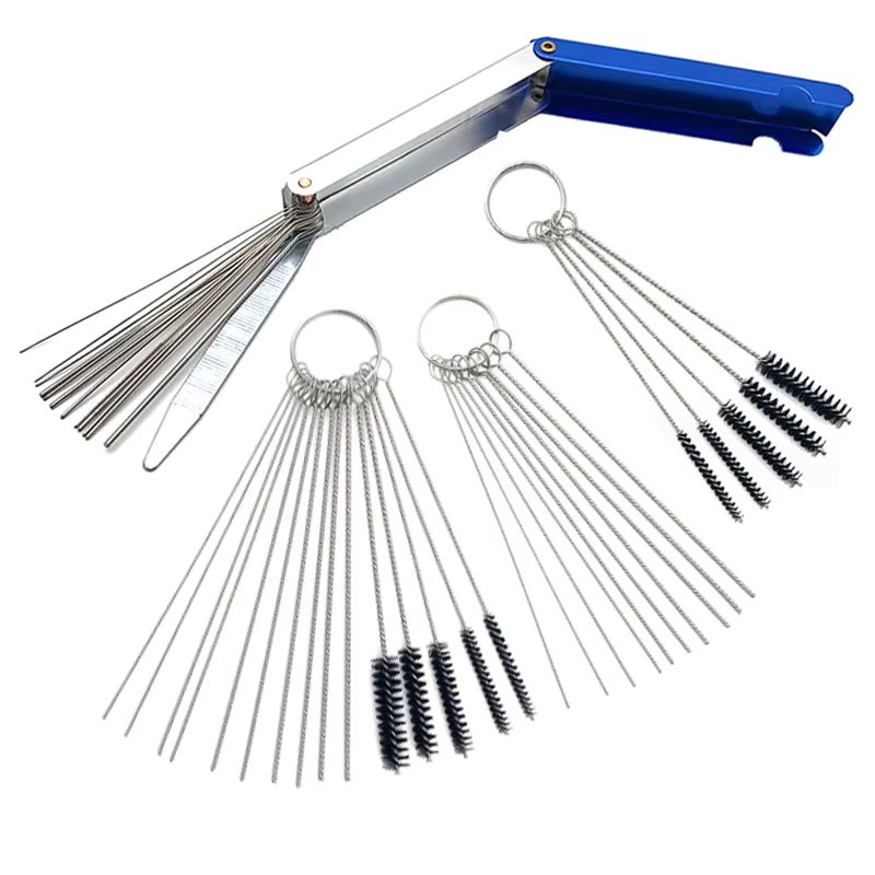 Carburetor Cleaning Tool Carbon Dirt Jet Remove Brushes Needles for Car Motorcycle Moped Scooter ATV Carb Jets Wire Cleaner Kits