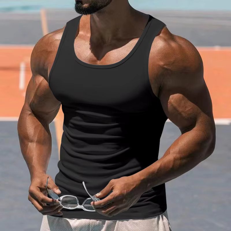 American Vest, Summer Europe And The United States Men Stretch Sports Gym Training, Tight Hurdle Sleeveless Top Solid Color Vest
