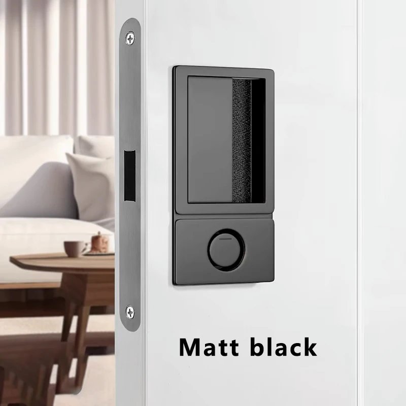 Minimalist Flat Lock Hidden Embedded Single Tongue Magnetic Door Lock Indoor Bedroom Room Hidden Key Black Door Handle