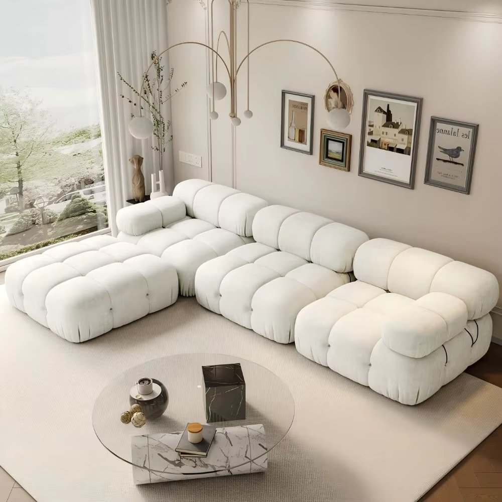 Modular Compression Sectional Sofa Couches,LShaped Cloud Couch with Corner Sectional,4 Seater Boucle Oversized Sofa with Ottoman