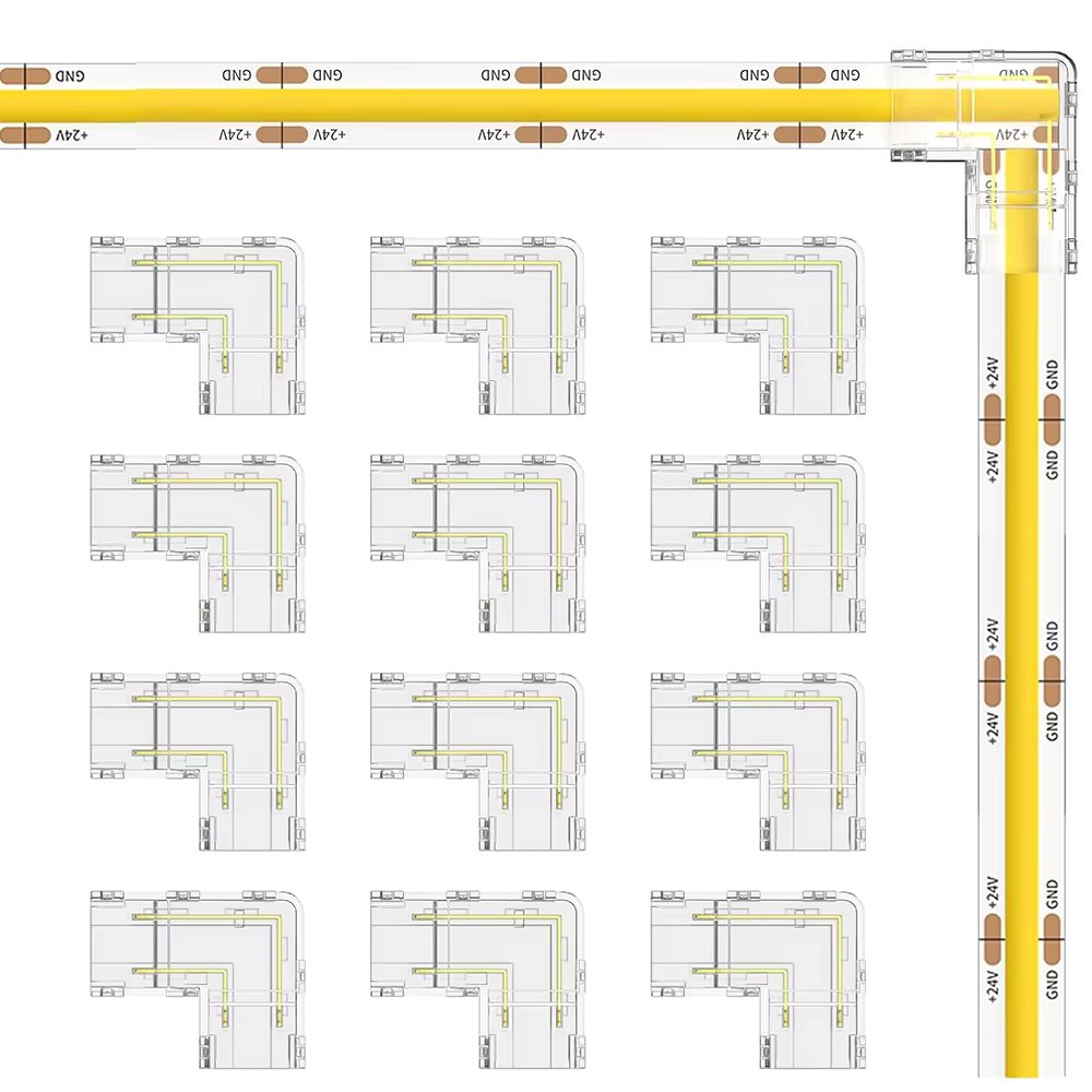 8mm 2Pin COB Connector 10pcs L-Shaped Corner Connector Transparent Gapless LED Tape Light Connectors No Dark Area for COB Strip