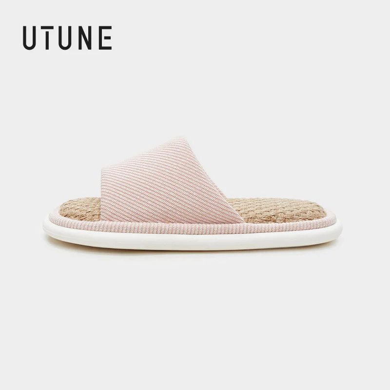 UTUNE Hemp Slippers Slides For Men and Women Natural Linen Sandals Paltfrom EVA Rubber Summer Shoes Soft Breathable Cross-tied