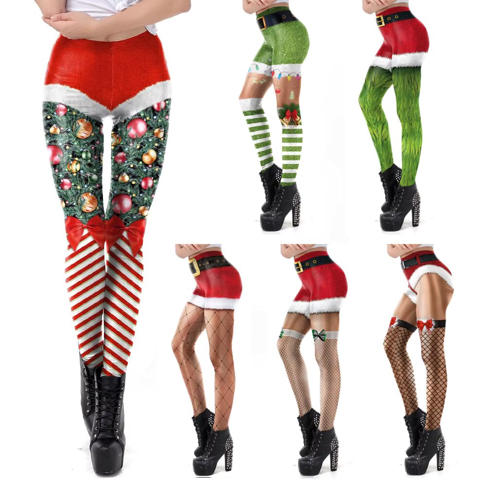 VIP FASHION Christmas Belt Leggings Gift Autumn Winter Festival Legging  Women 3D Stripe Sexy High Waist Skinny Leggins