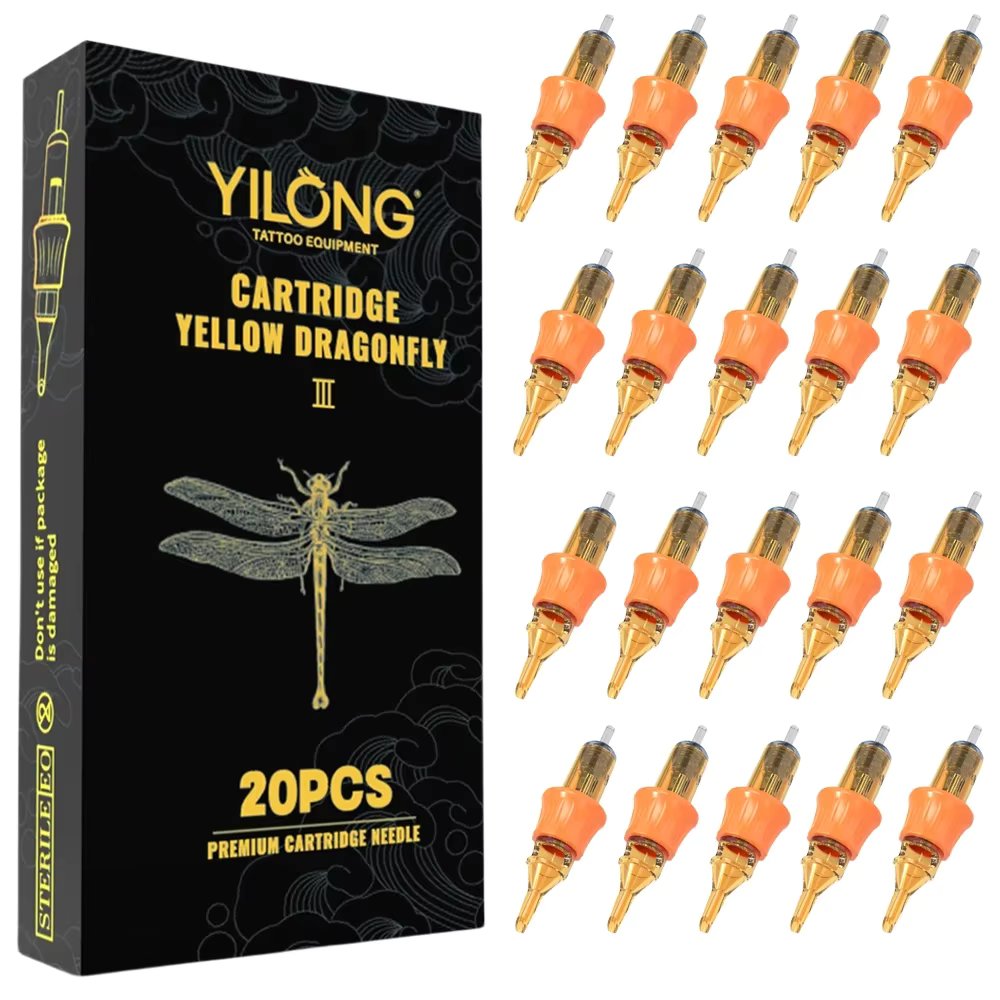 YILONG Yellow Gragonfly III Tattoo Cartridge Needles 20Pcs Disposable Tattoo Needle Cartridge Individually Packaged Needles