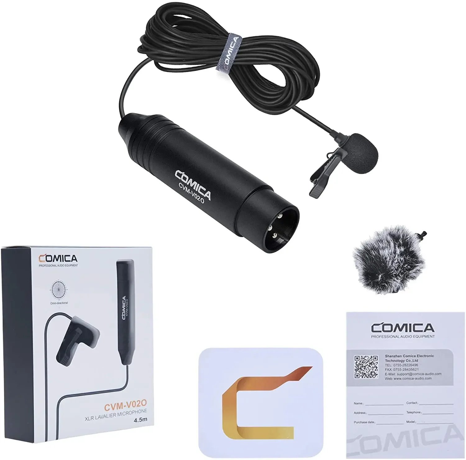 Comica CVM-V02O Omni XLR Lavalier Microphone Phantom Power Lapel Mic for Canon for Sony for Panasonic Camcorders Video Recording