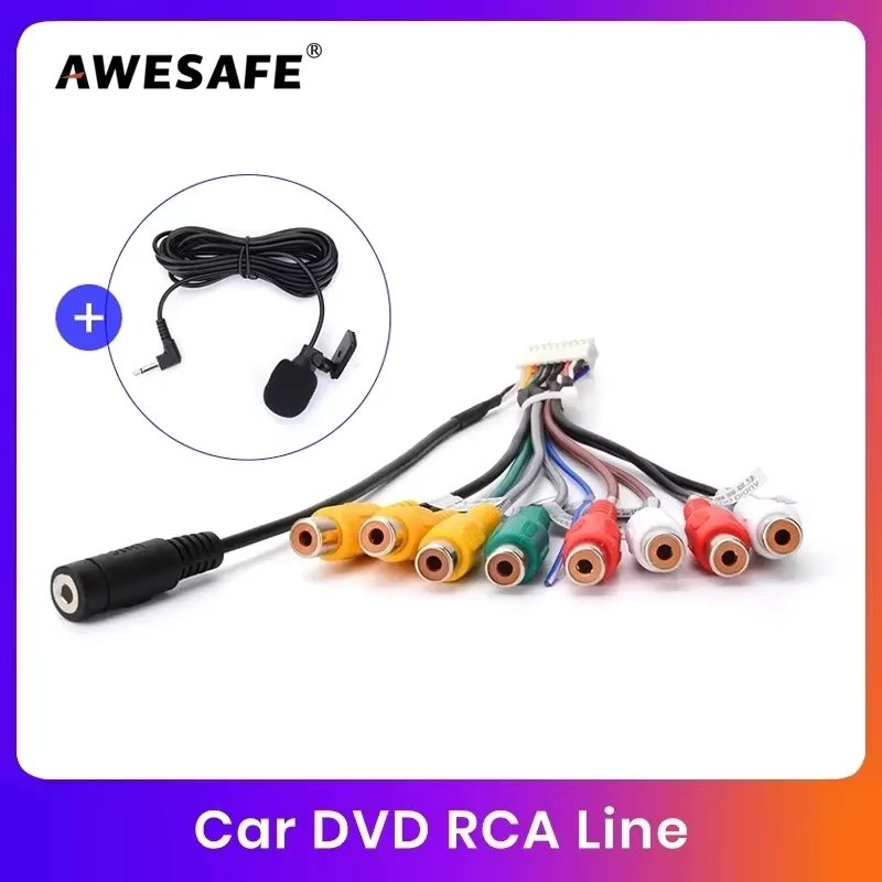 AWESAFE 20 Pin Universal RCA Output Wire with Microphone  for Android Radio Video  Aux-in Subwoofer Car Radio Accessories
