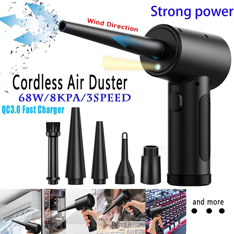 51000RPM Wireless Air Duster Adjustable Cordless Air Blower Compressed Dust Blowing Gun Handheld Keyboard PC Camera Cleaner