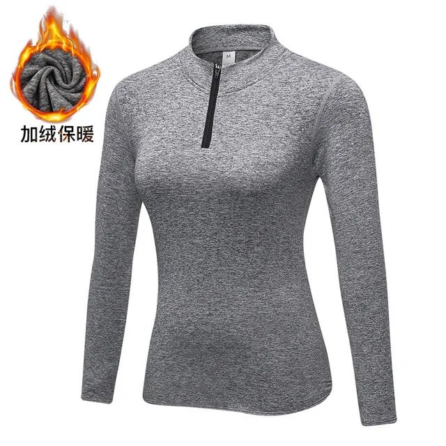 2021 Winter Thermal Fleece Long Sleeve Running Shirts Women Quick Dry Yoga Sportswear Half Zipper Gym Fitness Top Tees Customize