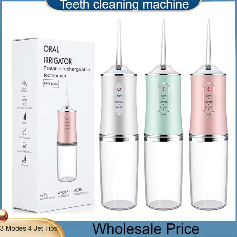 ​Portable Cordless Teeth cleaning machine Travel Oral Irrigator USB Rechargeable 3 Modes 4 Jet Tips IPX7 Mouth Washing Machine