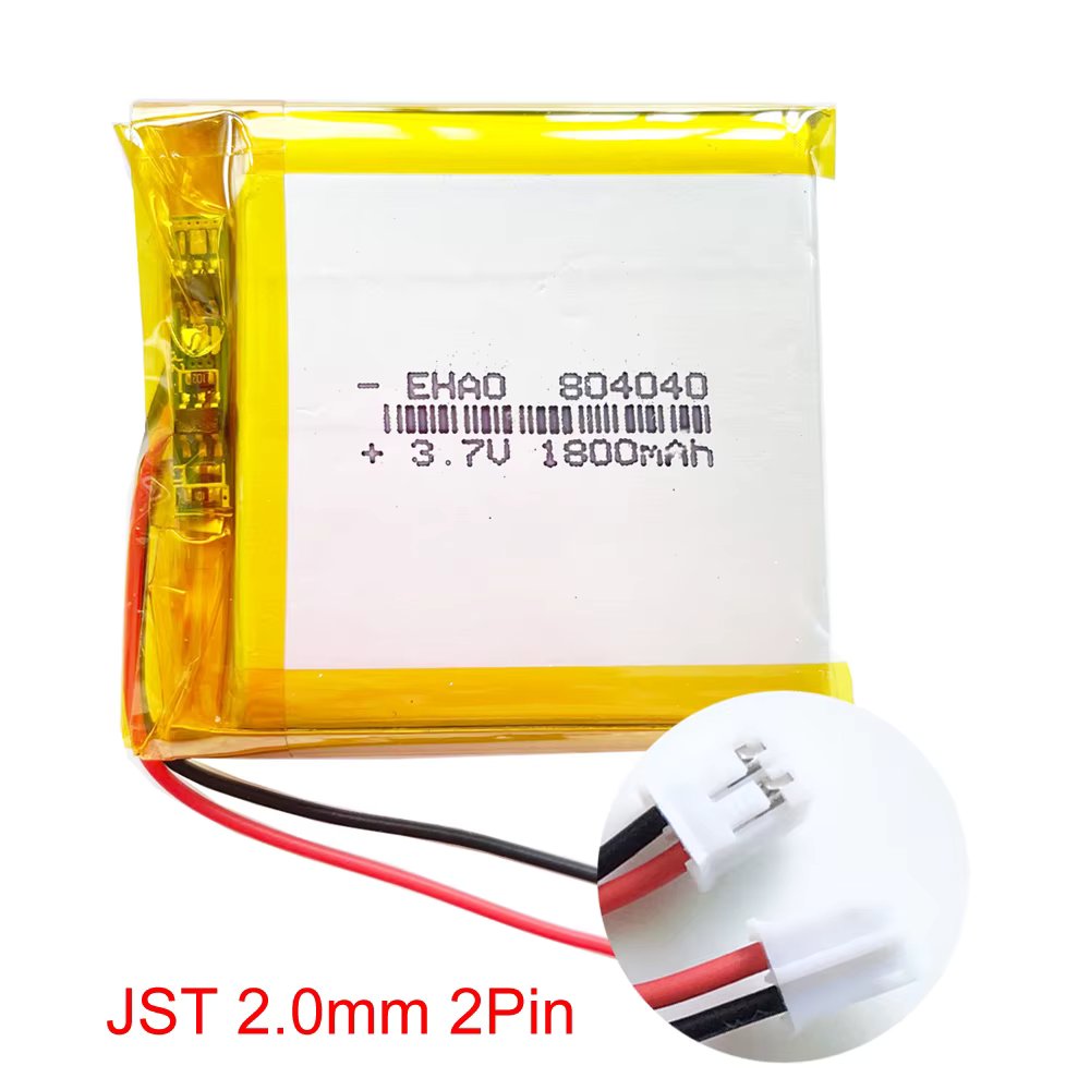 3.7V 1800mAh Lipo Rechargeable Battery 804040 + JST 2.0mm 2Pin Plug For MP3 GPS Navigator DVD  Recorder Headset E-book Camera