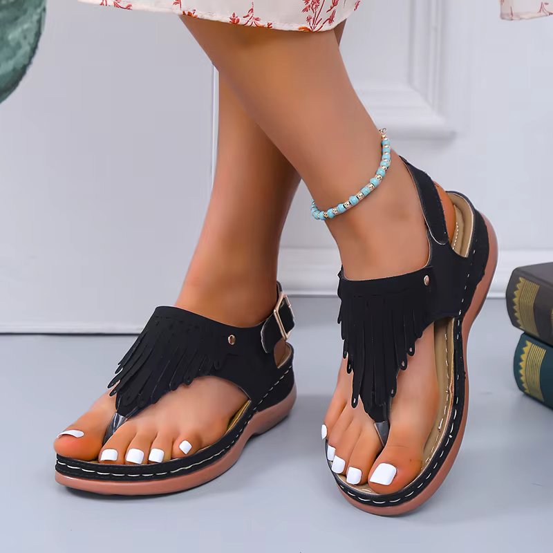 Rimocy Fashion Fringe Wedges Sandals Women Clip Toe Back Strap Platform Sandalias Mujer 2024 Summer Light Beach Sandal Shoes