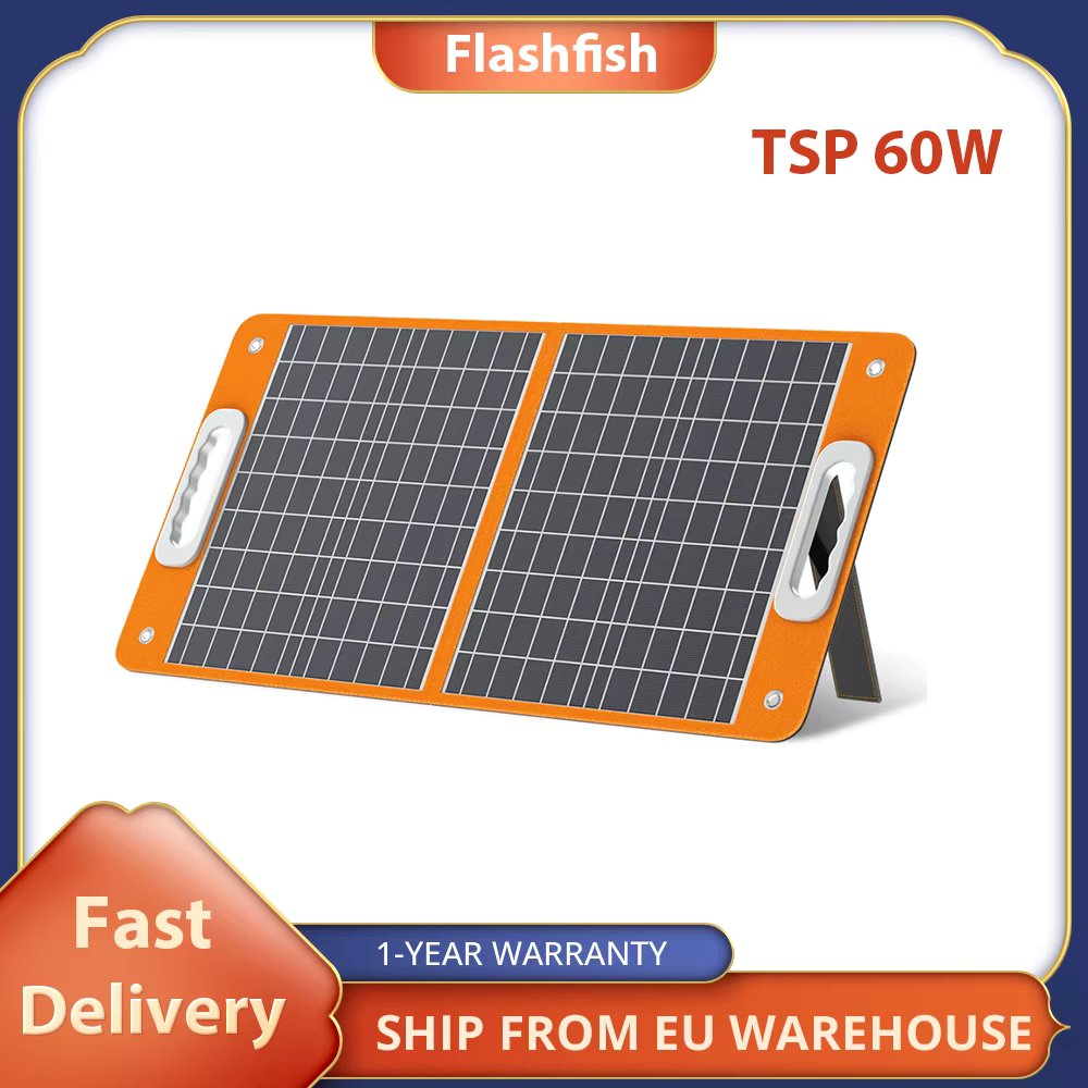 Flashfish TSP18V 60W Foldable Solar Panel, Portable Solar Charger with DC Outputs, 2 USB Outputs