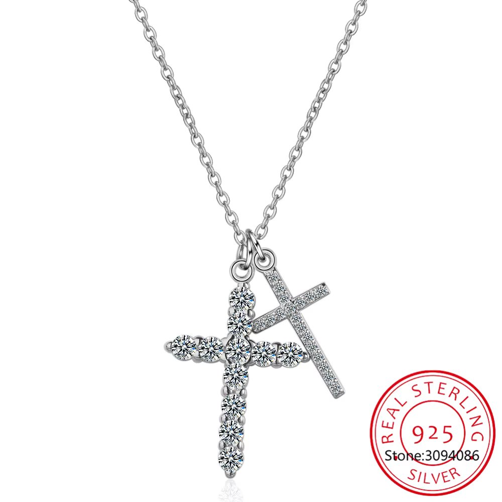 3ct D VVS1 Moissanite Cross Pendant Necklaces for Women Man Sparking Diamond with GRA 100% 925 Sterling Silver Necklace