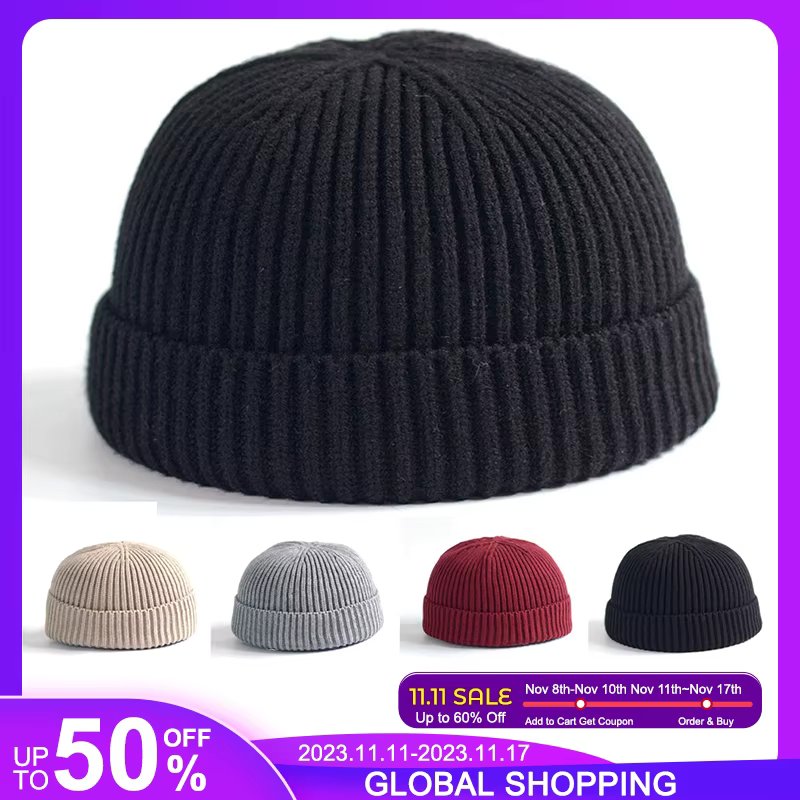 1pc Knitted Hat Beanie Cap Fisherman Brimless Cap multicolor Winter Warmer Thermal Hat for outdoor ski Running riding fishing