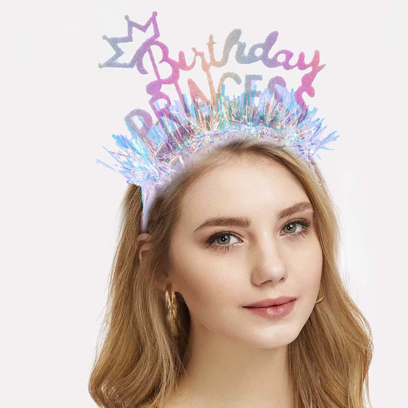 ncmama Happy Birthday Headbands for Women Girls Cute Glitter Crown Hairband Princess Headwear Hair Hoop Girl Hair Accessories