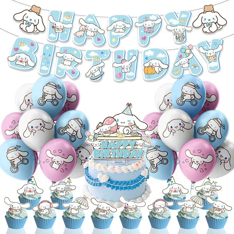 32pcs Blue Cinnamoroll Balloons Set Sanrio Themed Party Banner Cake Cupcake Toppers Baby Shower Kids Birthday Party Decorations