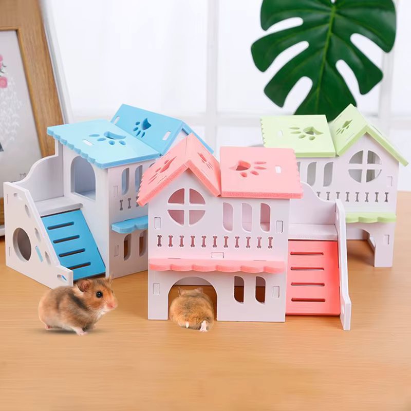 Hamster House Toy Pet Small Animal Hideout Hamster Wooden House 2 Layers With Ladder Design Wooden Hut Hamster Play Toys