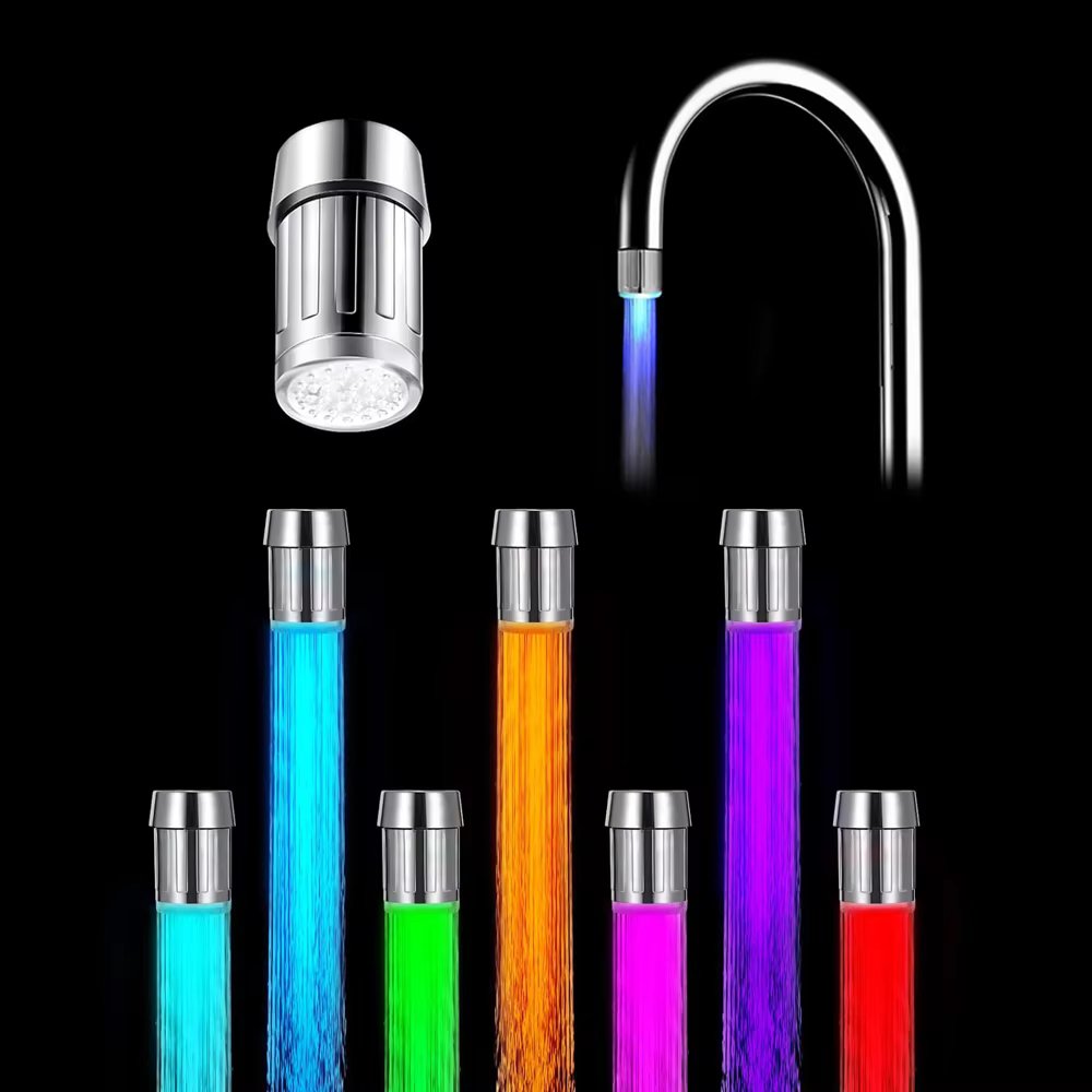 7 Colors LED Water Faucet Colorful Changing Glow Nozzle Water Saving Stream Light Faucet Aerator for Kitchen Bathroom