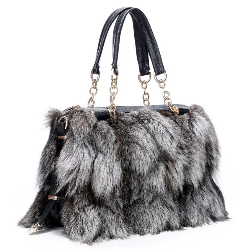 Women's Luxury Real Fur Shoulder Bag Natural Fluffy Fox Fur Crossbody Bag Women's Designer Large Capacity Fashion Handbag