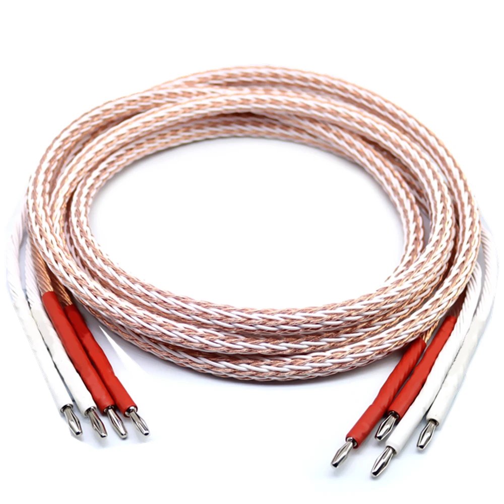 1Pair Audio Line XSSH Hi-end DIY HIFI Gold Rhodium Plated Y Spade to Banana Plug 12TC 24 Core OCC Pure Copper Speaker Cable Wire