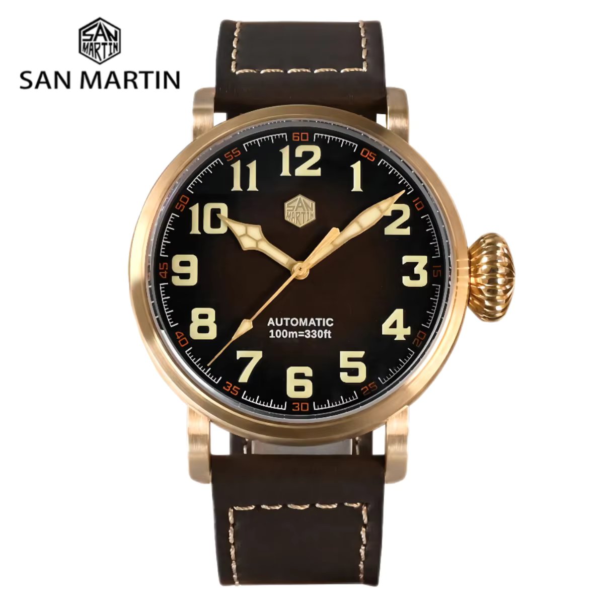 San Martin 40/45mm Bronze Mechanical Wristwatch Men Automatic Watch Pilot YN55A 10Bar Luminous Sapphire Classic Luxury SN0095