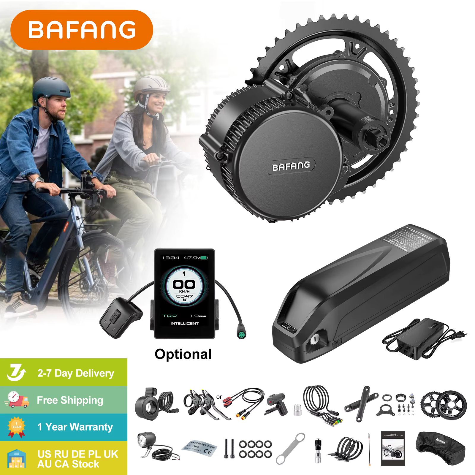 Bafang 750W Mid Drive Motor Electric Bicycle Conversion Kit BBS02B BBS02 Ebike Engine 48V 20Ah 19.2Ah Hailong Battery 4A Charger