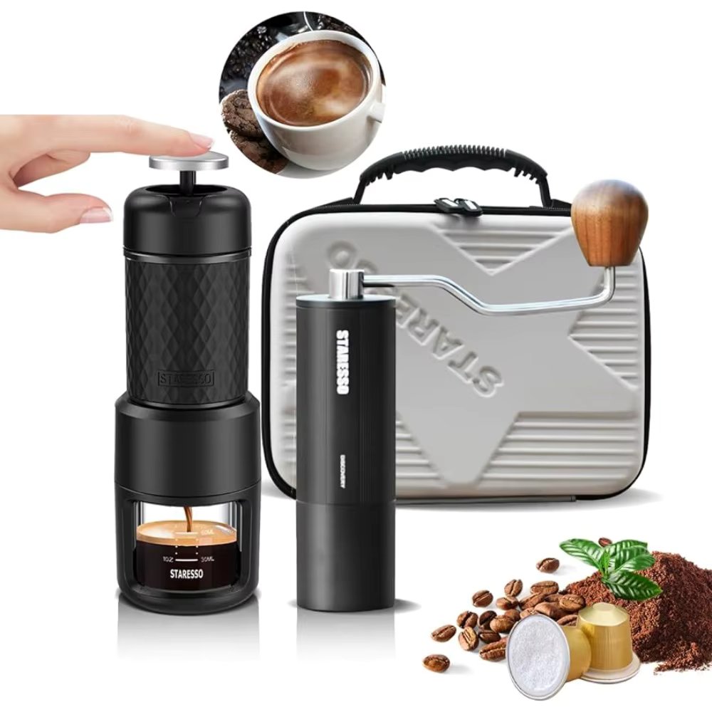 STARESSO Camping Coffee Maker Manual Coffee Grinder Set, Capsule,French Press Espresso Maker for Coffee Lover Gift (camping set)
