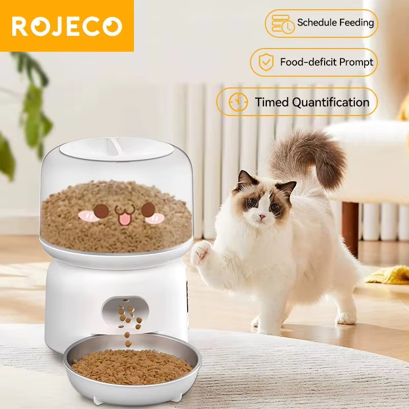 ROJECO Automatic Cat Feeder 3L Smart Pet Food Dispenser WiFi Button Auto Dog Feeder For Cats Pets Remote Control Feeding Supply