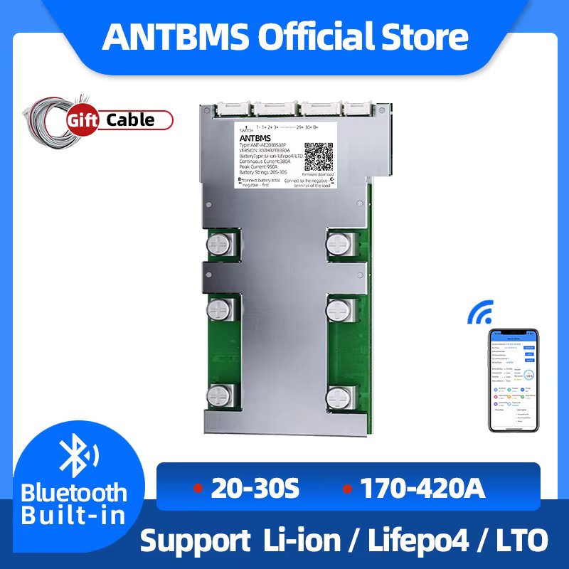 ANT smart BMS 20S 24S 26S 27S 30S Balance Li-ion LiFePo4 LTO 18650 Battery Ebike 170A 230A 420A 1050A Bluetooth Built-in UART