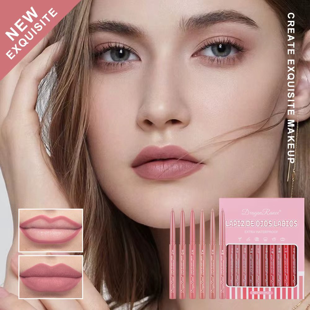 Non-Fading Lip Liner, Matte Lip Crayon, Bean Paste Color, 12-Color Set, Long-Lasting, Smudge-Proof, Waterproof Lip Pencil Velvet