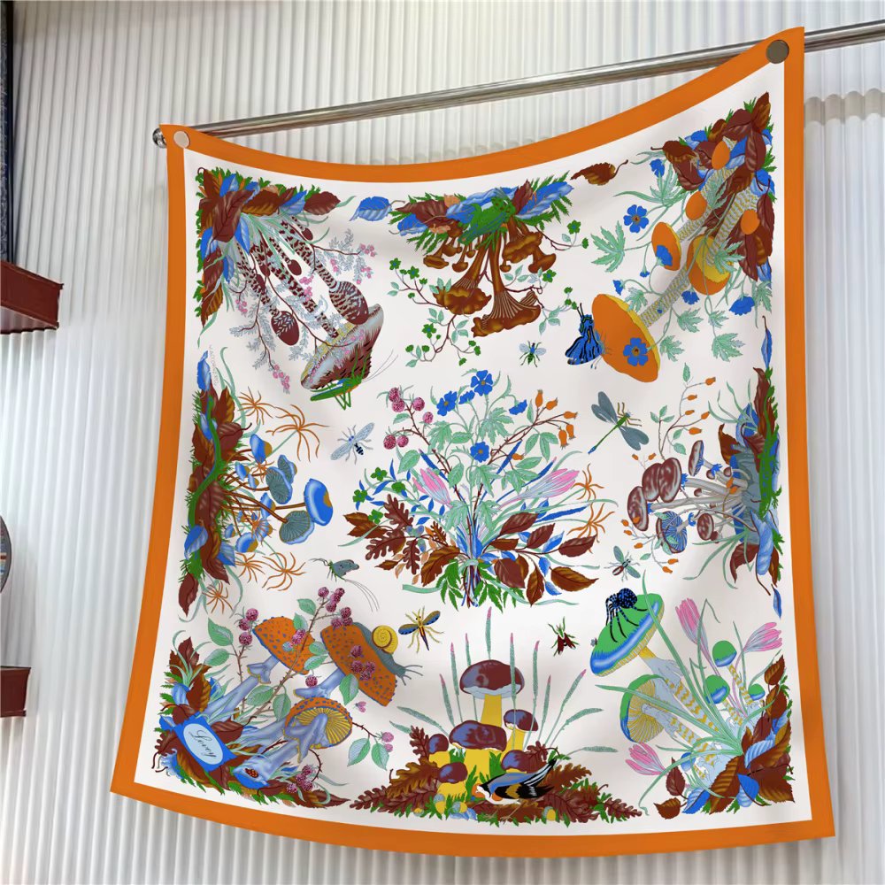 90CM Silk Scarf Women Trees Printed Square Scarves Head Echarpes Foulards Femme Wraps Beach Shawls Bandana Lady Hijabs sjaal