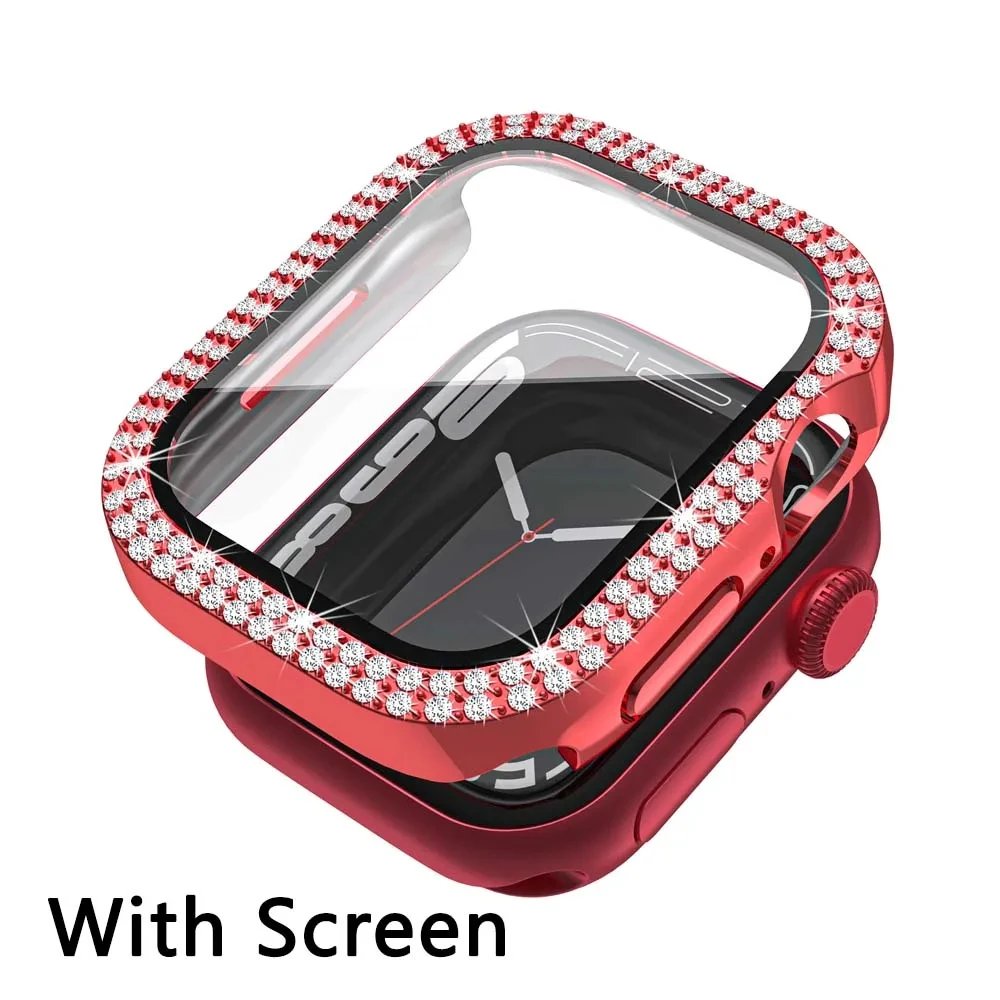 Diamond Cover For Apple watch Case 45mm 41mm 44mm 40mm Tempered Glass+Bling Bumper Screen Protector iWatch series 9 8 7 6 5 4 SE