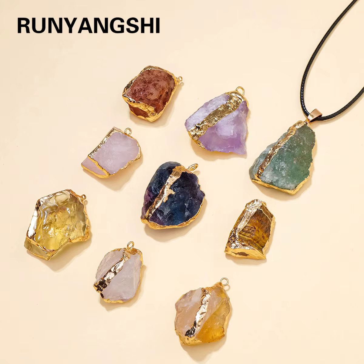 1PC Natural Crystal Rose Quartz Raw Stone Unpolished Stone Green fluorite Pendant Necklace For Women's Gifts