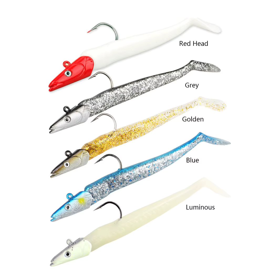5pcs Fishing Jig Head Soft 10g 19g 34g Swing Swimbait Lure T Tail Bait Long-range Sea Fishing Weight Soft Bait