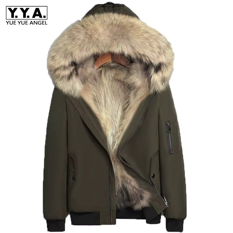 Brand Men Parkas Winter Thicken Warm Real Raccoon Fur Outdoor Hooded Short Jacket Raccoon Fur Colllar Casual Coat Oversize 4XL