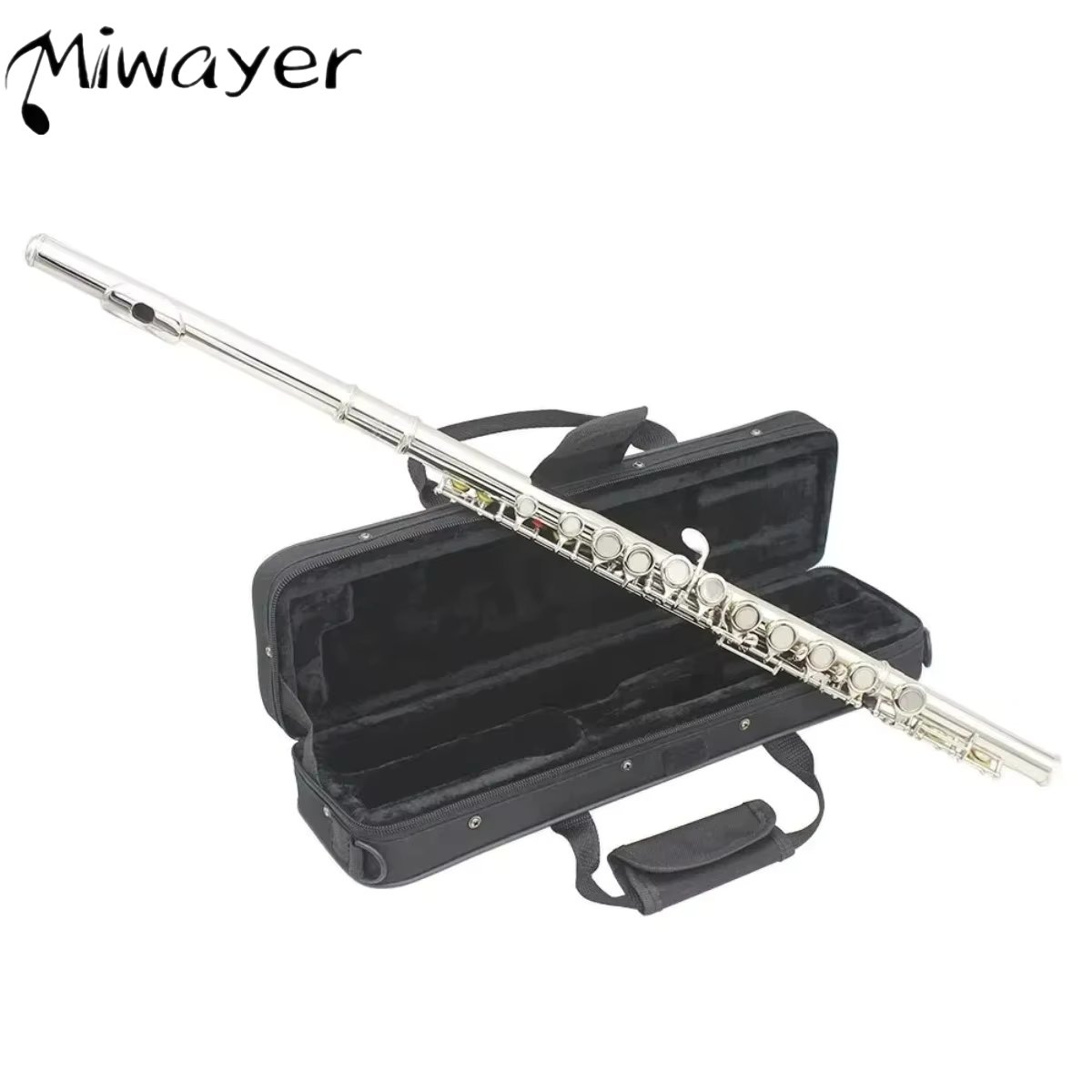 Miwayer 16 Closed Open Holes C Key Professional Transverse Flute Concert Musical Instrument with Box Cleaning Cloth Stick